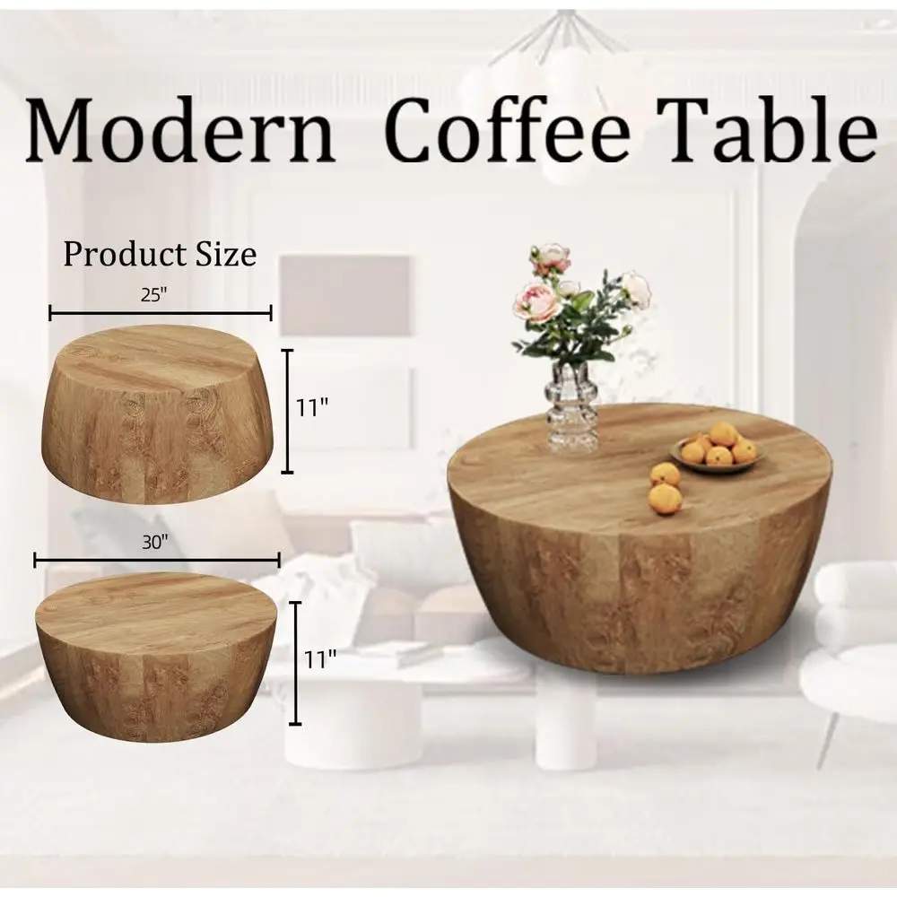 Modern Coffee Table Rustic Center Table with Metal Leg for Living Room, Reception Room, Office (Wood, Round)