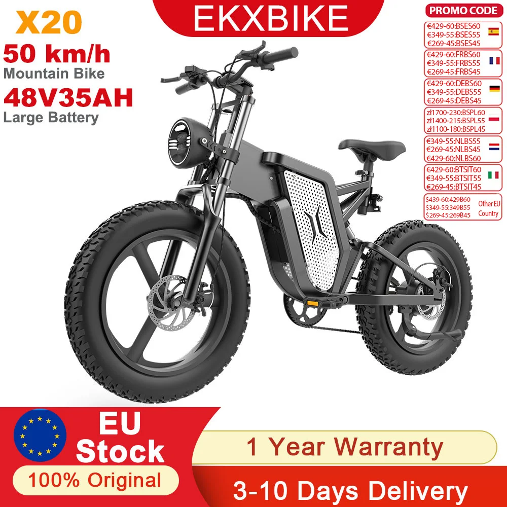 EKX X20 Bicicletta Elettrica 48V35AH Batteria Bici Elettrica Per Adulti 20 Pneumatico Gordo 1000W Motore Montagna Elettrico Ciclomotore da Uomo Strada EBike