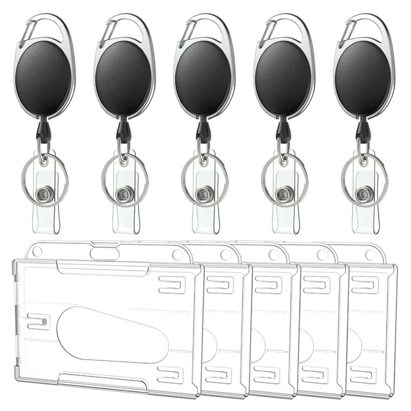 Portatarjetas de identificación Vertical Horizontal transparente HD escalable para mujeres, hombres, estudiantes, tarjeta de trabajo, insignias de nombre, manga con cinturón, Clip de bolsillo para el pecho