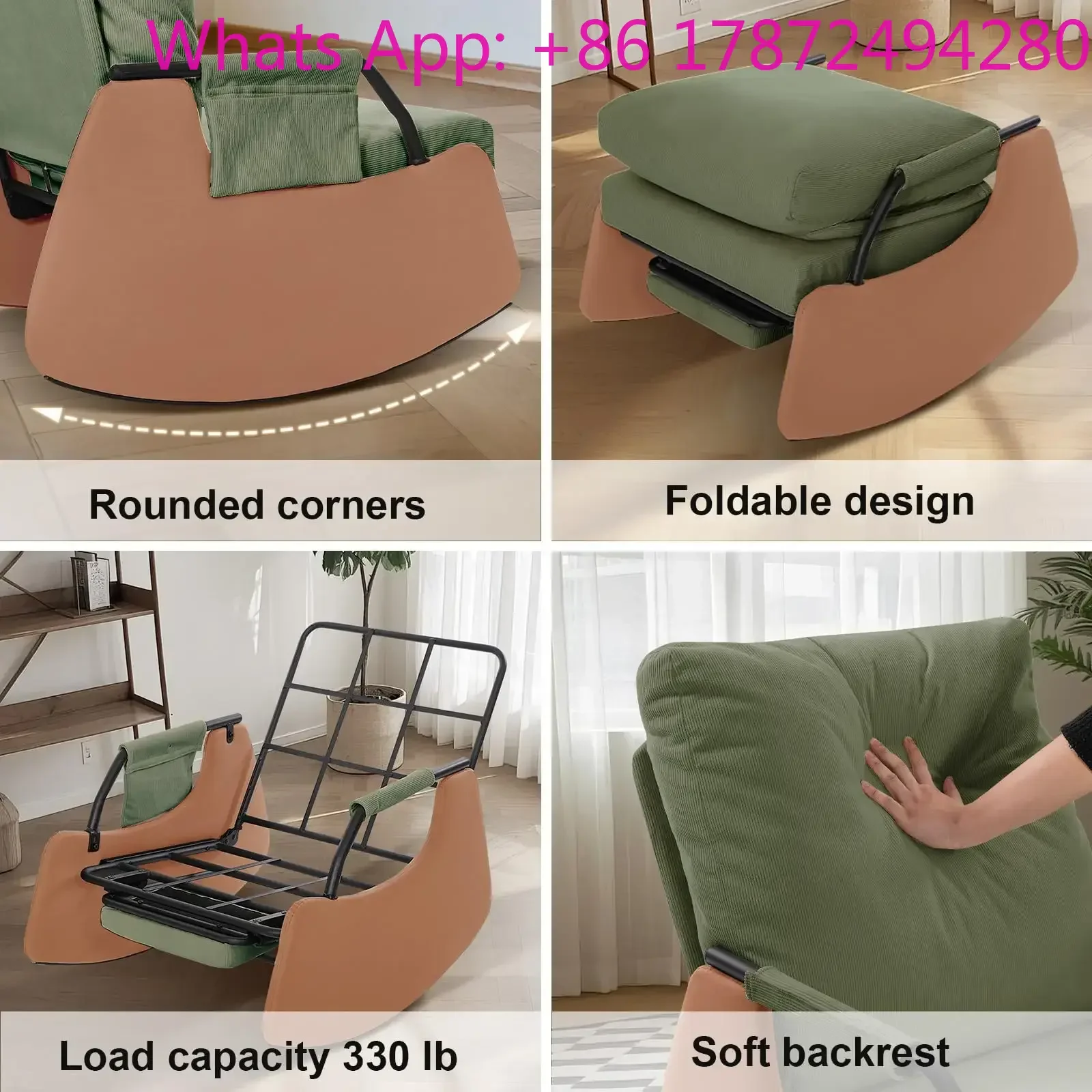 

Rocking Recliner Chair for Adults,Modern Upholstered Plush Seating Glider Recliner Chair with Side Pocket