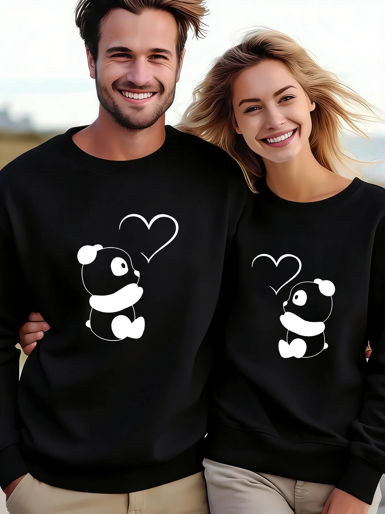パンダ愛かわいいプリント服 O ネックルーズカジュアルプルオーバーバレンタインデーファッションスウェットシャツ特大暖かいスポーツウェア女性