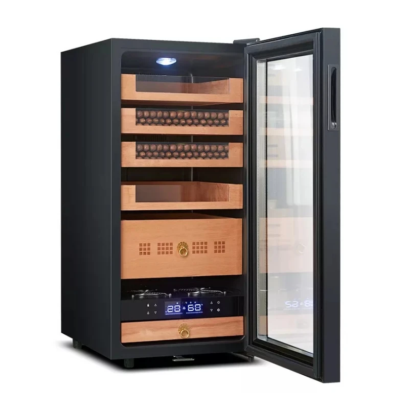 Compressor Cigar Cooler 78 Liter Stainless Steel Humidity Temperature Adjustable Digital Display Cigar Humidor Cabinet