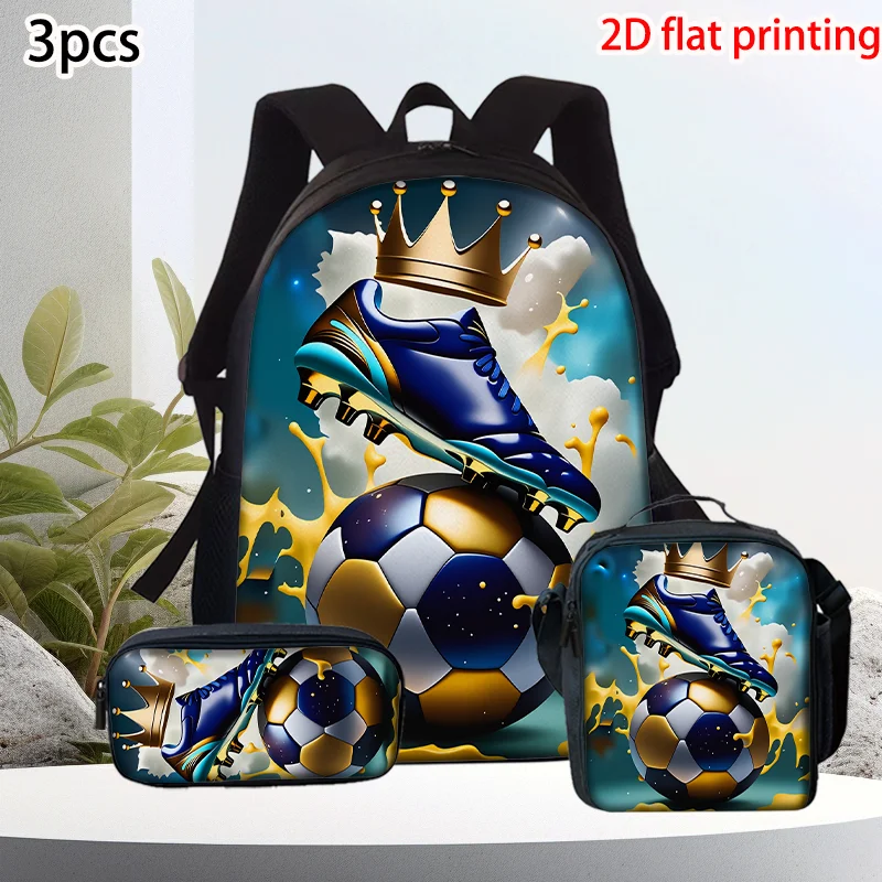3pcs Soccer Print Backpack Set - Large-Capacity Casual Backpack, Perfect for Daily Travel