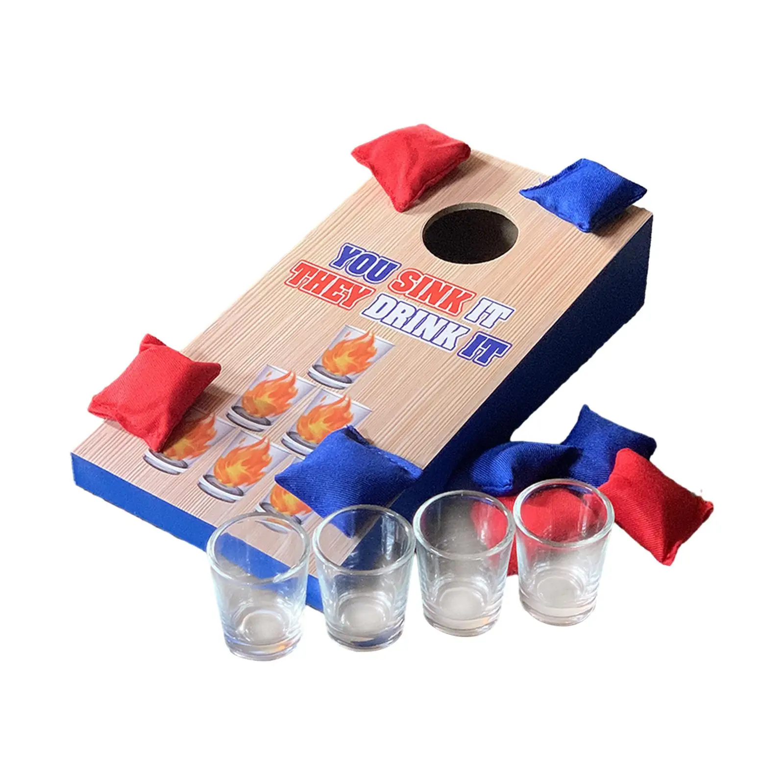 Tablero de madera de aciano con 4 tazas, juego de lanzamiento portátil, juego interactivo de amigos, fiesta deportiva, juego de beber