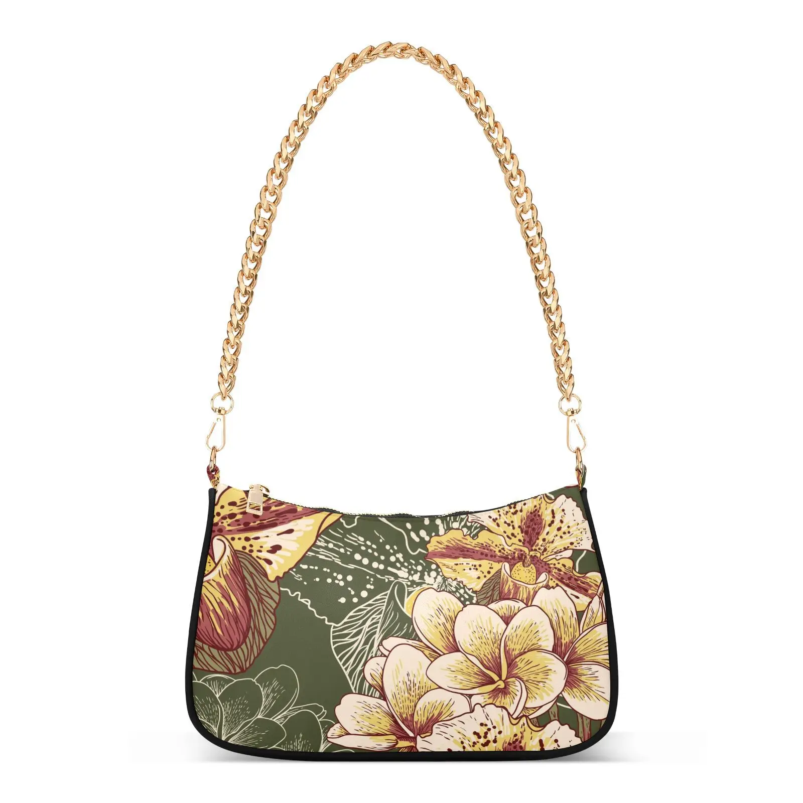 2023 New Shoulder Bag Fashion Trend Female Exotic Floral Print Women's Metal Chain Bag Casual Trendy Phone Bag