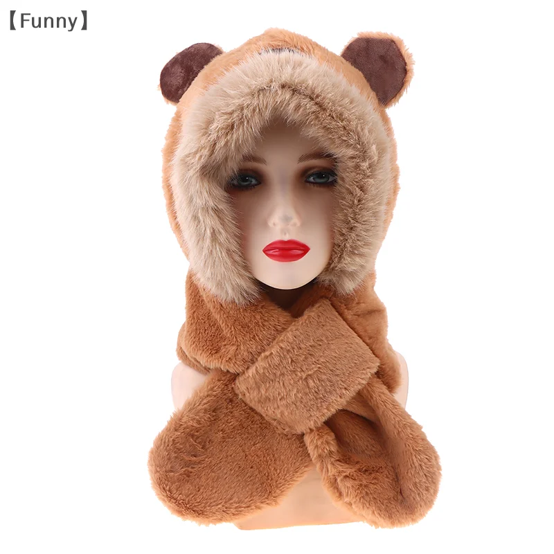 العصرية لطيف الكرتون كابيبارا قبعة وشاح الشتاء الدافئة وشاح قبعة للنساء الفتيات Kawaii الأذن حماية لينة فروي وشاح قبعة الهدايا #3