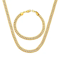 U7 6.5mm Thick Cuban Link Chain Bracelet Necklace Set for Man 8.3