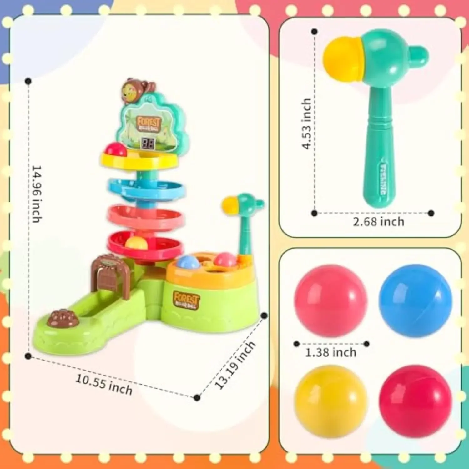 Montessori Ball Drop Whack A Mole Shooting Game Sliding Balls Pile Tower Early Educational Marble Run Spin Track Music Baby Toy