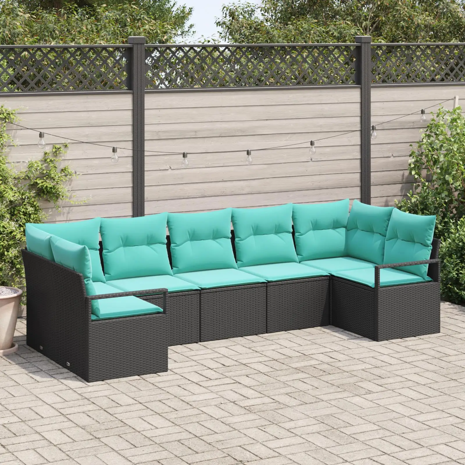 

7 Piece Outdoor Garden Sofa Set with Cushions Black Rattan Wicker Furniture для Patio Deck Balcony