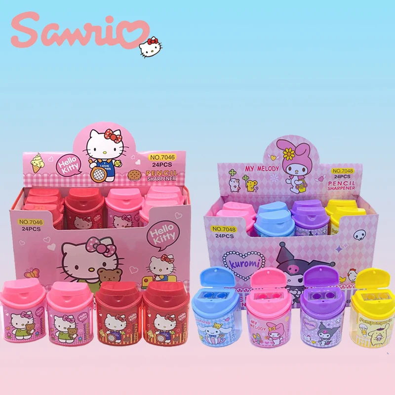 24pcs Sanrio Pencil Sharpener Kawaii Hello Kitty Student Double-hole Pencil Sharpener Stationery School Supplies Wholesale