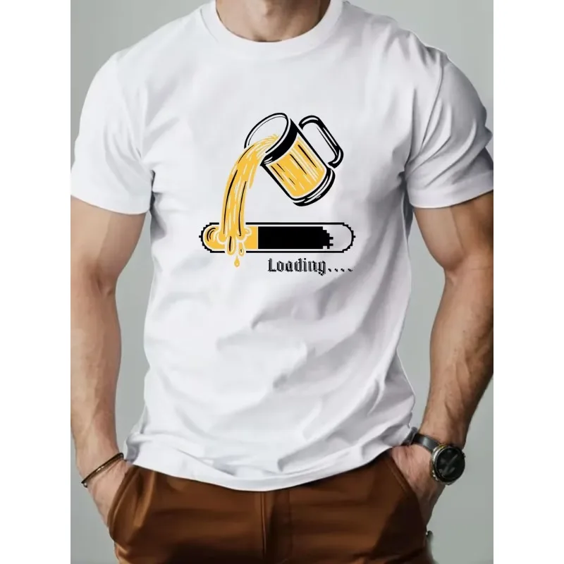 Funny Beer Loading Progress Bar T-Shirt Casual Crew Neck Short Sleeve Graphic Tee Summer Streetwear for Party Unisex