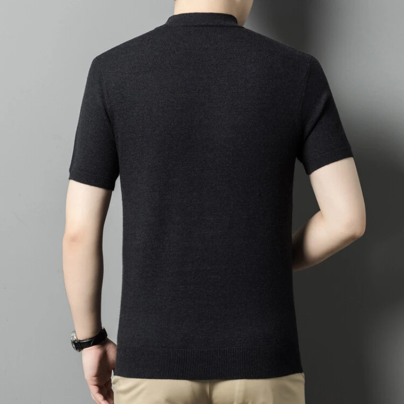 Half high neck men's pullover sweater, daily slim fit, stretchable, breathable base shirt, short sleeve knit shirt.M-4XL