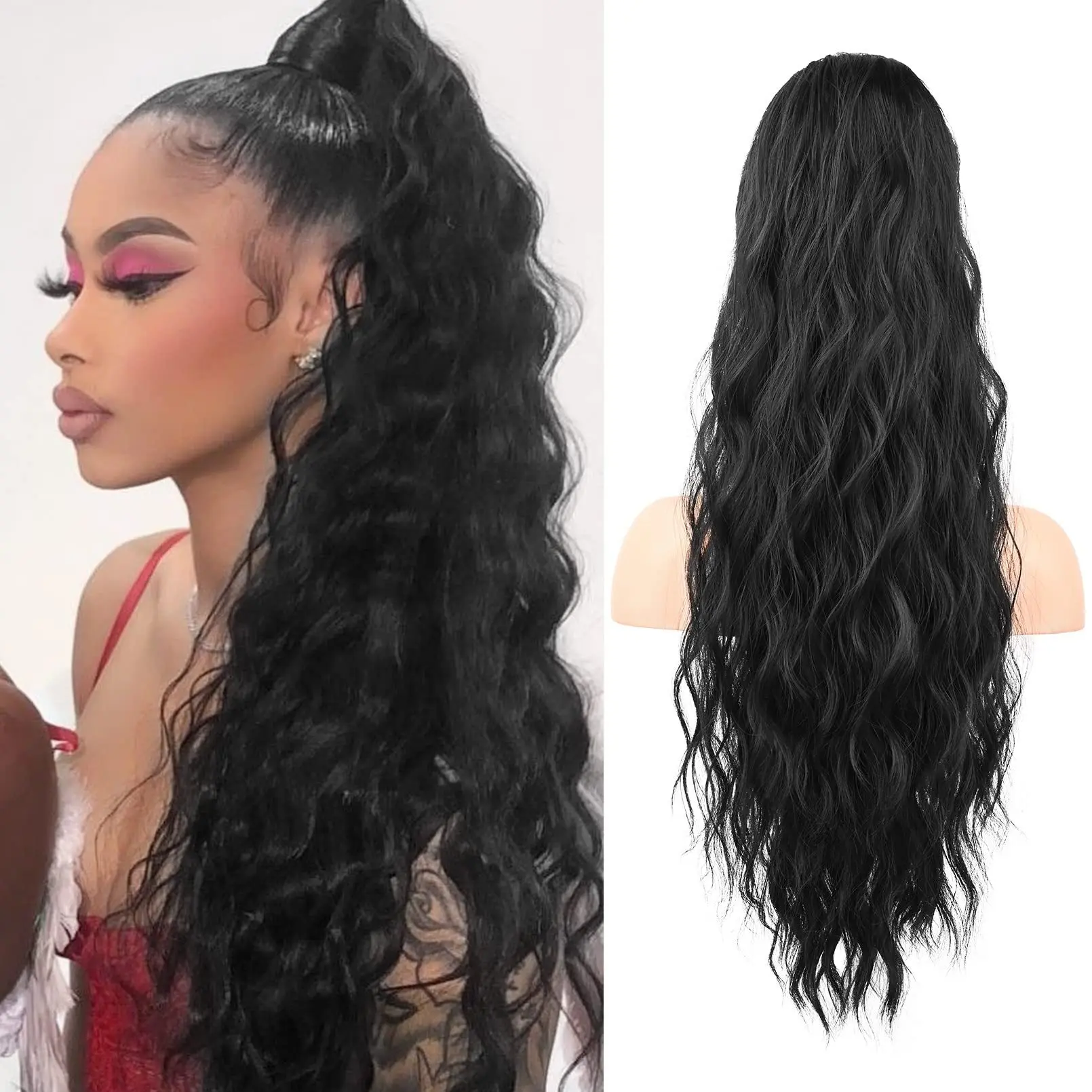

Wig Lady's Water Wave Ponytail with Drawstring Wig Accessories in Various Colors, Synthetic Wig Accessories
