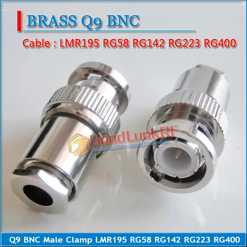 RF Q9 BNC Connector BNC Male plug Clamp Solder For LMR195 RG58 RG142 RG223 RG400 Cable Straight Nickel Plated Brass Adapters