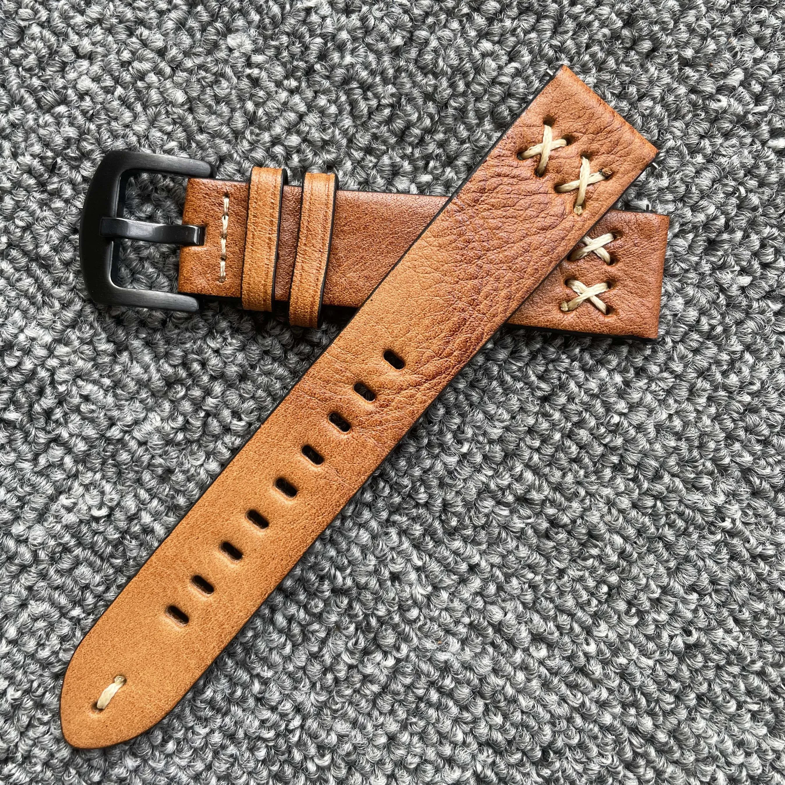 حزام من الجلد الطبيعي 20 مللي متر-22 مللي متر لساعة سامسونج جالاكسي 6/5 برو/7/FE // 4/سوار كلاسيكي كلاسيكي amazfit GTS-GTR 4-3-2e