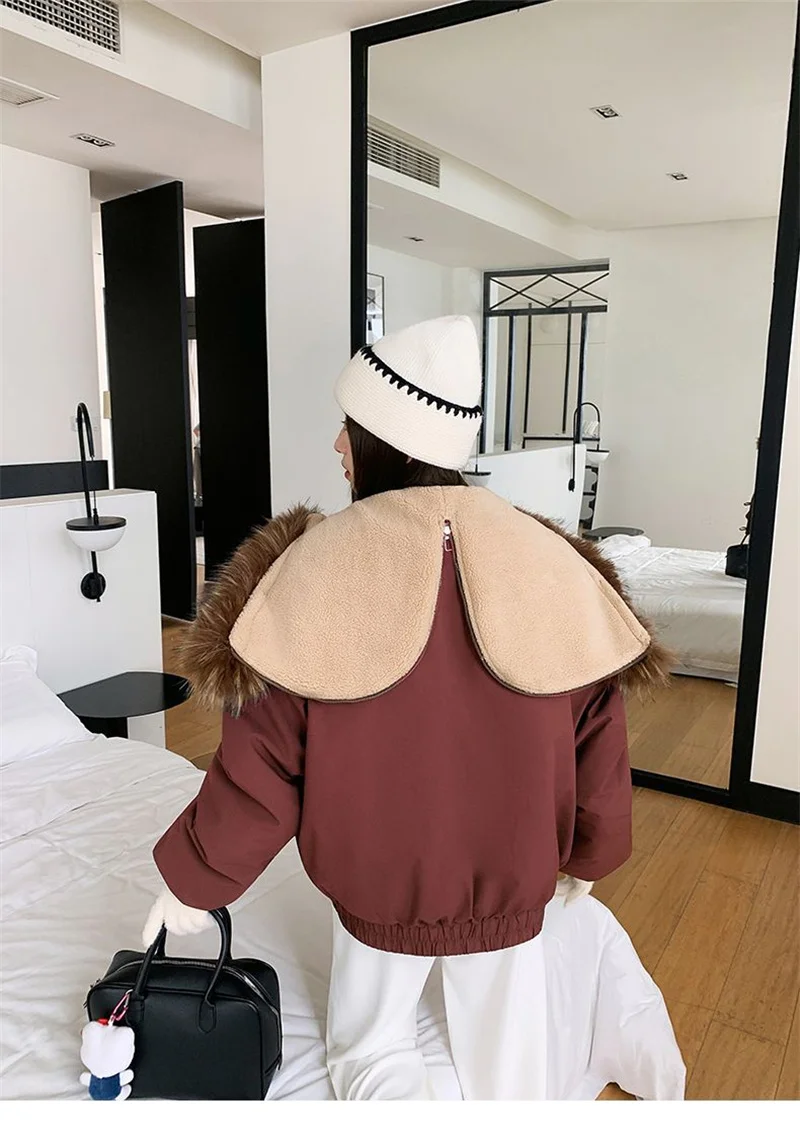 Warm Down jacket Ladies Pai Overcome Winter 2026 New Cotton Padded Coat Women Parkas Horn Hooded Outcoat Big fur collar Overcoat