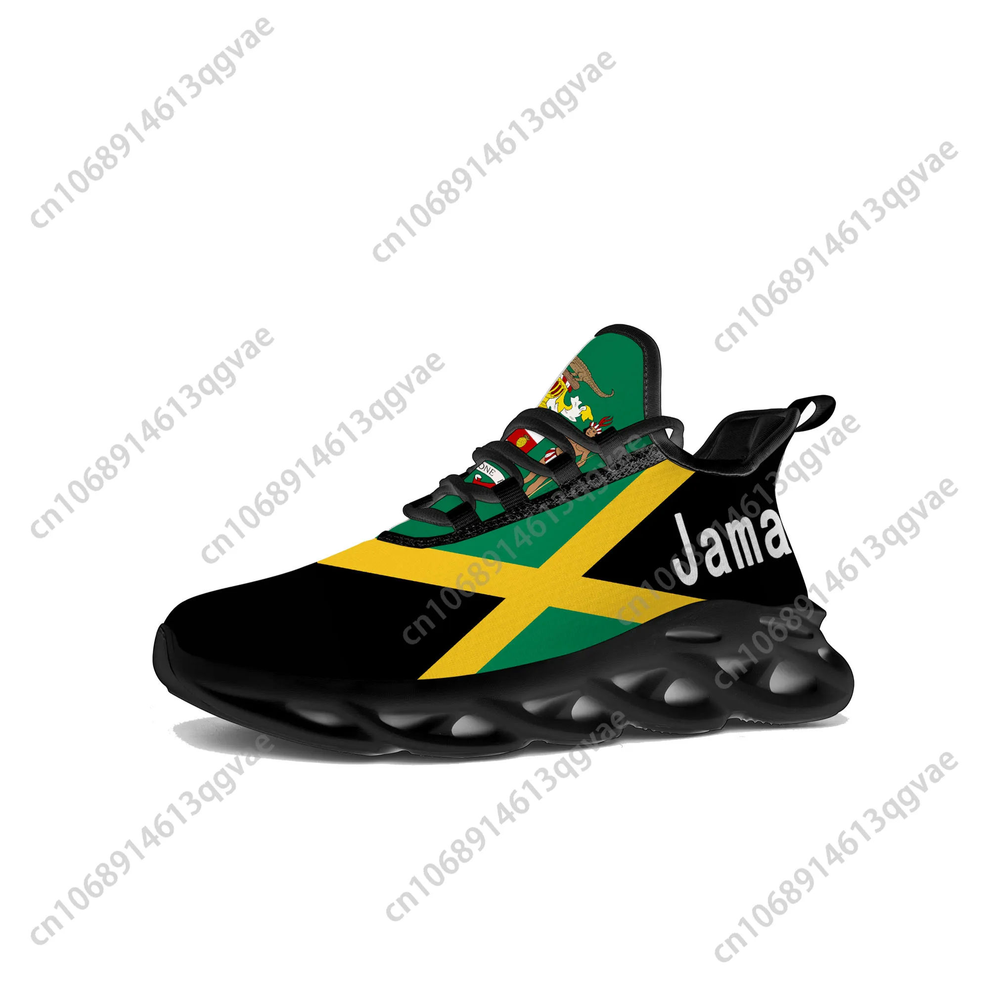 Zapatillas de deporte planas con bandera Jamaiquina para hombre y mujer, zapatos deportivos, zapatillas de deporte de alta calidad, calzado de malla con cordones, zapatos hechos a medida, negro