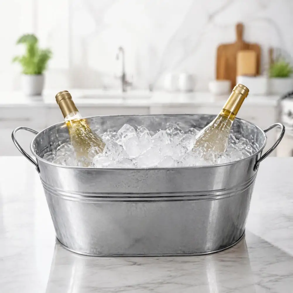 Galvanized Beverage Tub Metal Ice Bucket Galvanized Steel Ice Bucket with Dual Handles Heavy Duty Beverage Tub Metal for Bar