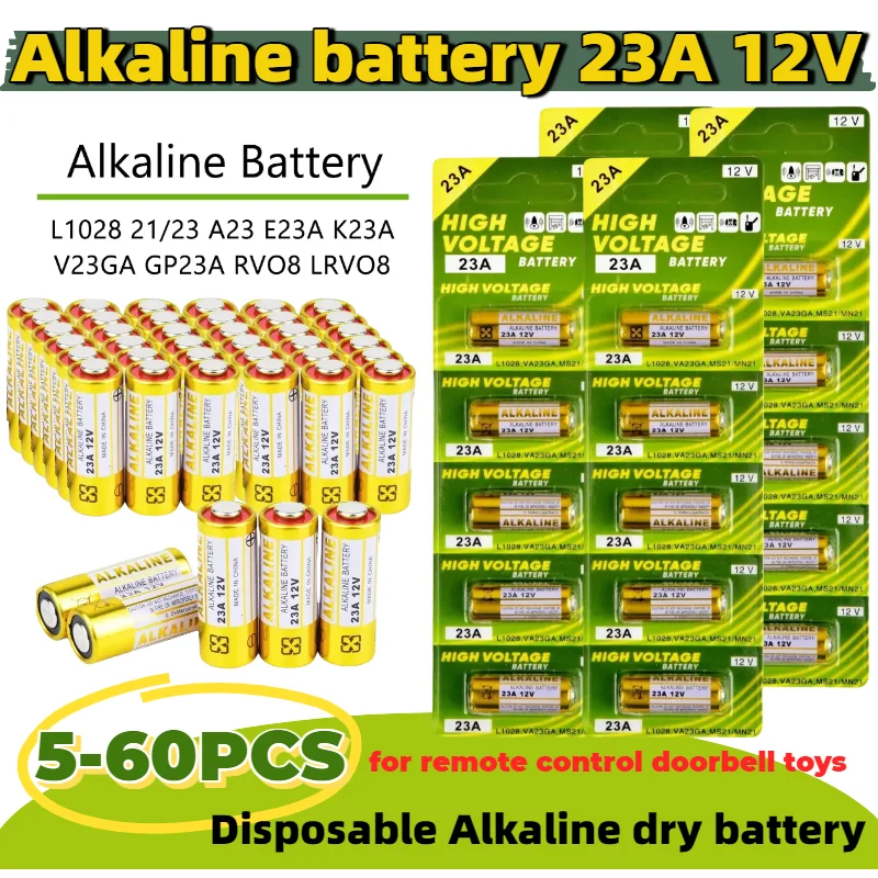 5-60PCS 58mAh12V 23A Battery L1028 21/23 A23 E23A K23A V23GA GP23A RV08 LRV08 23A For Remote Control Doorbell