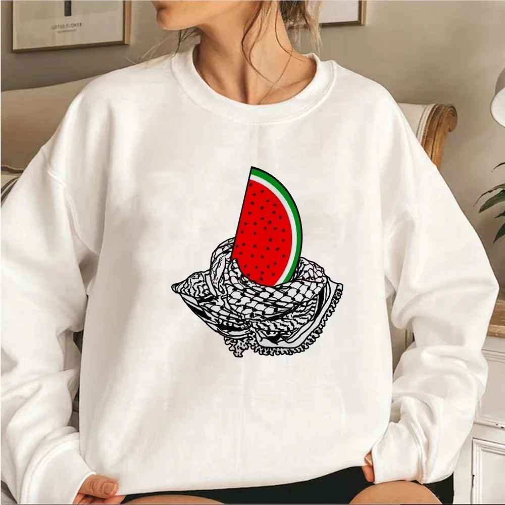 This Is Not A Watermelon Sports Shirt, But A Women's Long Sleeved Round Neck Casual Clothing with Peace and Love Patterns