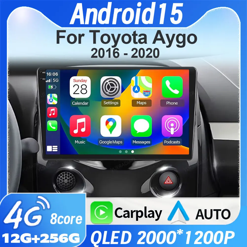 

Автомобильное радио Android 15 для Toyota Aygo Peugeot 108 Citroen C1 2016-2020 Qualcomm BT GPS NAVI головное устройство 4G WIFI QLED 2DIN LTE 5G