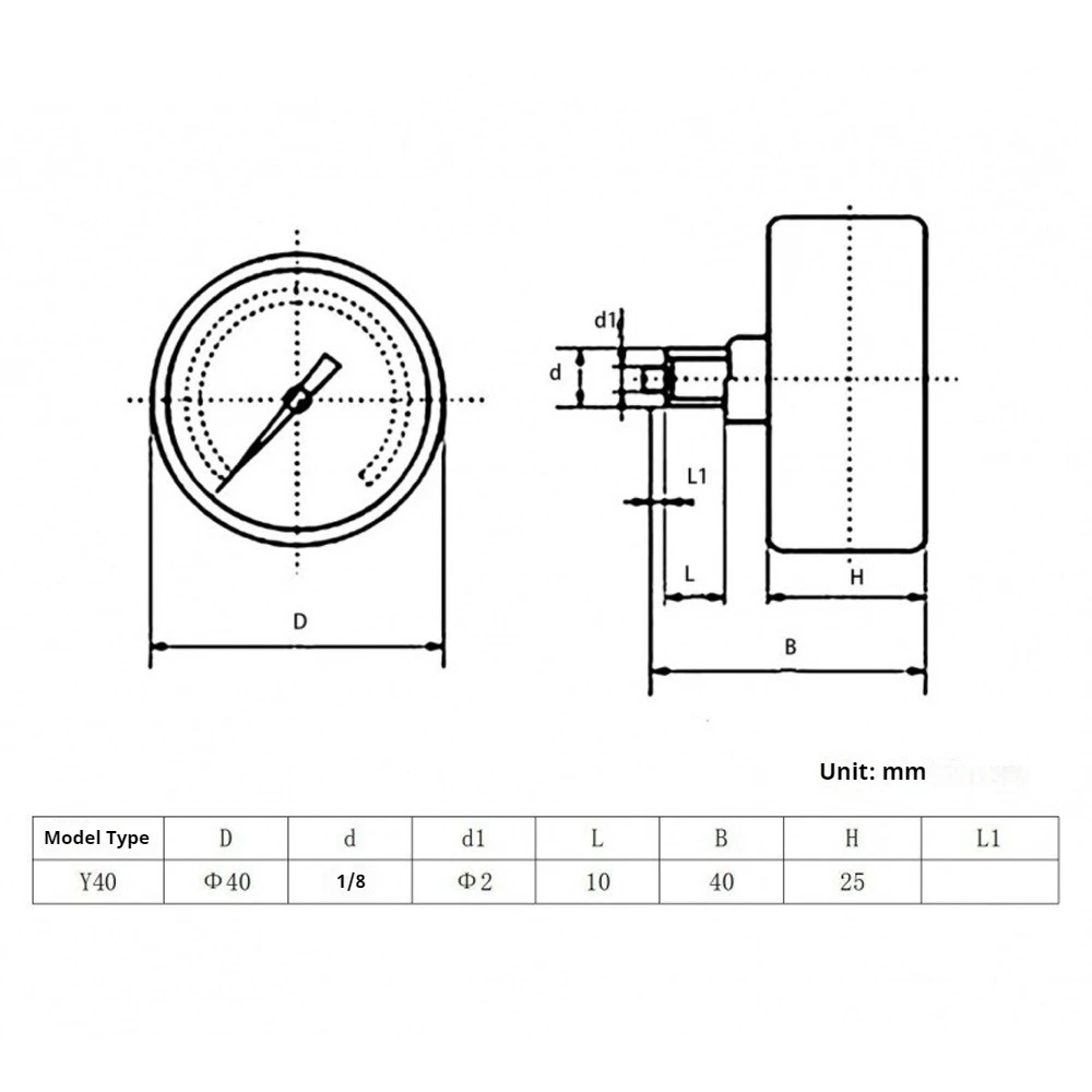 Y40 مقياس الضغط المنخفض الصغير الخلفي جبل 1/8 "مقياس ضغط الخيط 0-1Mpa مقياس الضغط المقاوم للكسر للوقود الهواء النفط المياه #6