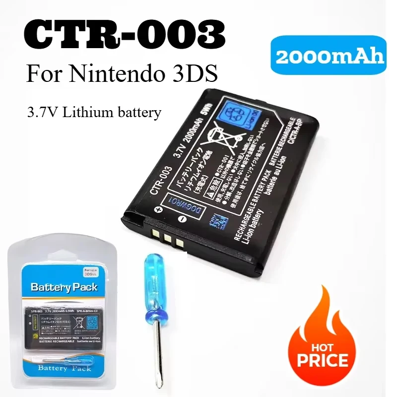 CTR-003 Replacement Battery 2000mAh CTR 003 3.7V Lithium Bateria for Nintendo N3DS 3DS 2DS Game Console Rechargeable Batteries