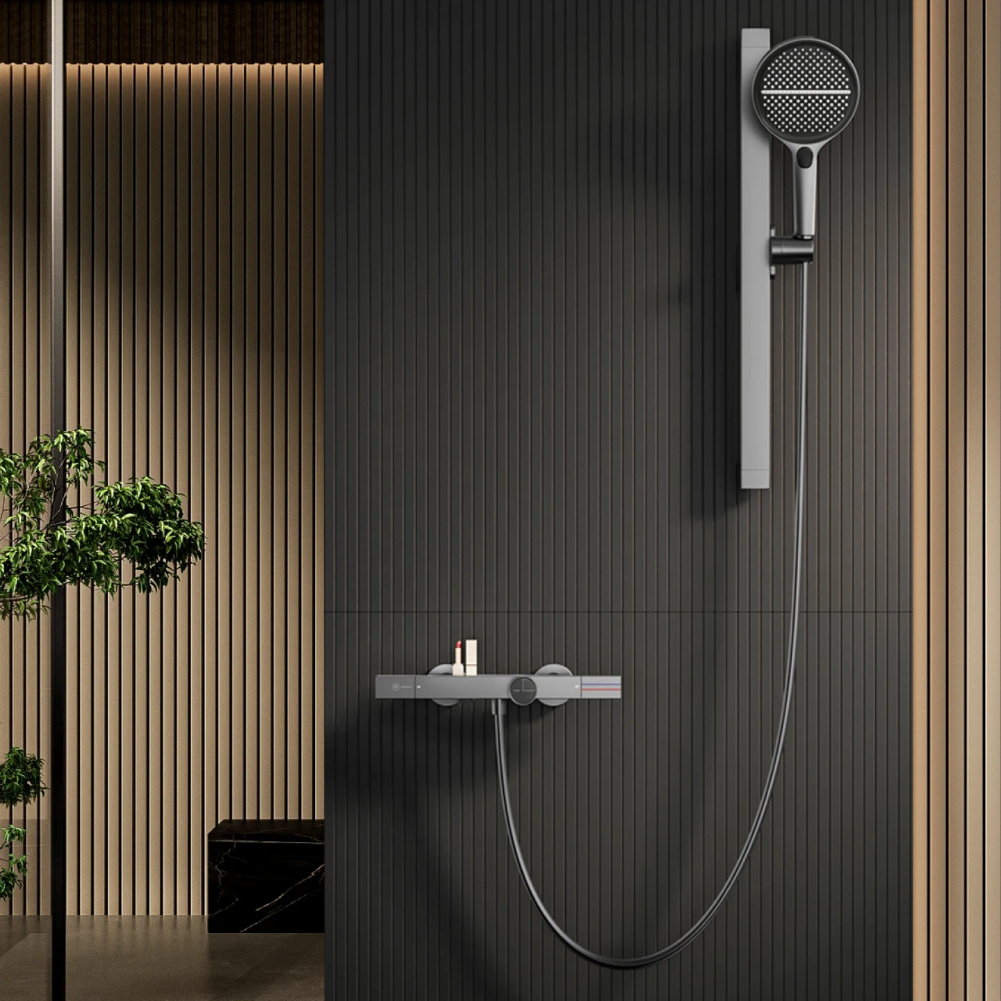 Wall Mounted Shower Tub Faucet Set with Sprayer Rain Shower System with Handheld Shower Bathroom Hot Cold Mixer Valve Gray
