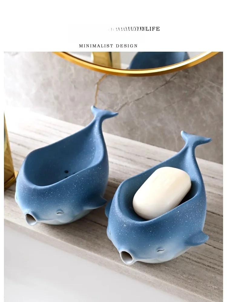 Tlife Whale Ceramic Soap Dish Drainage Soap Box Luxury Shark Bathroom Accessories Nordic Style Adult Handmade Cartoon Soap Ho...