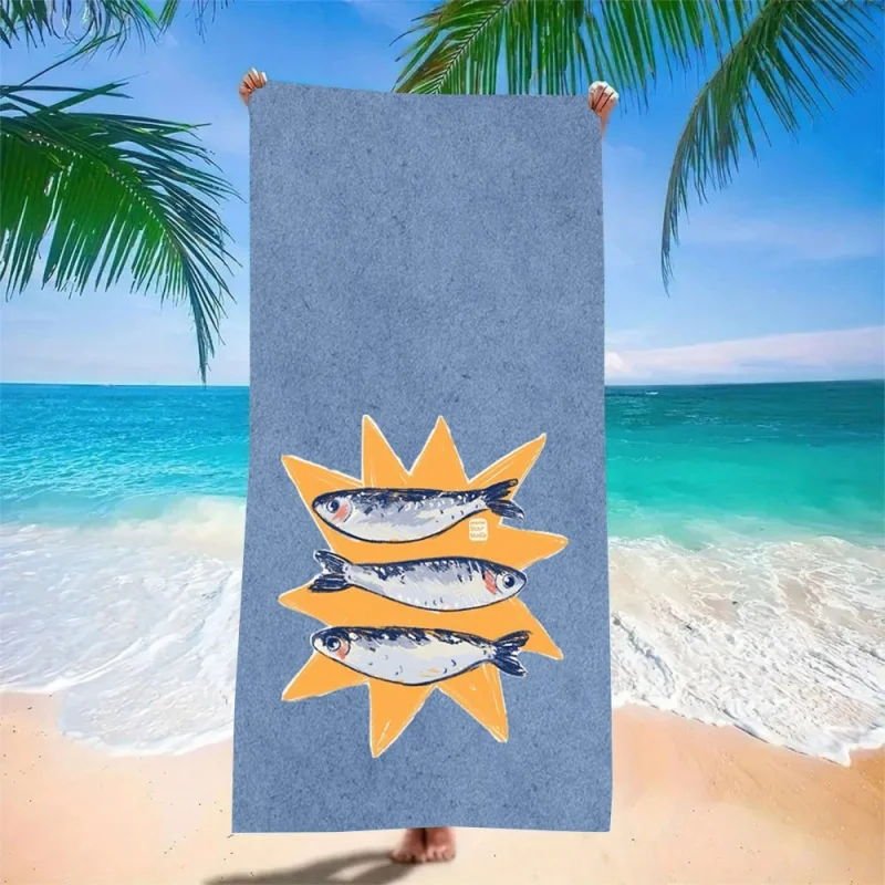 Funny Fish Graphic Beach Towel - Super Absorbent Quick Dry Microfiber Bath Blanket Cute Sea Animal Art for Picnic & Seaside