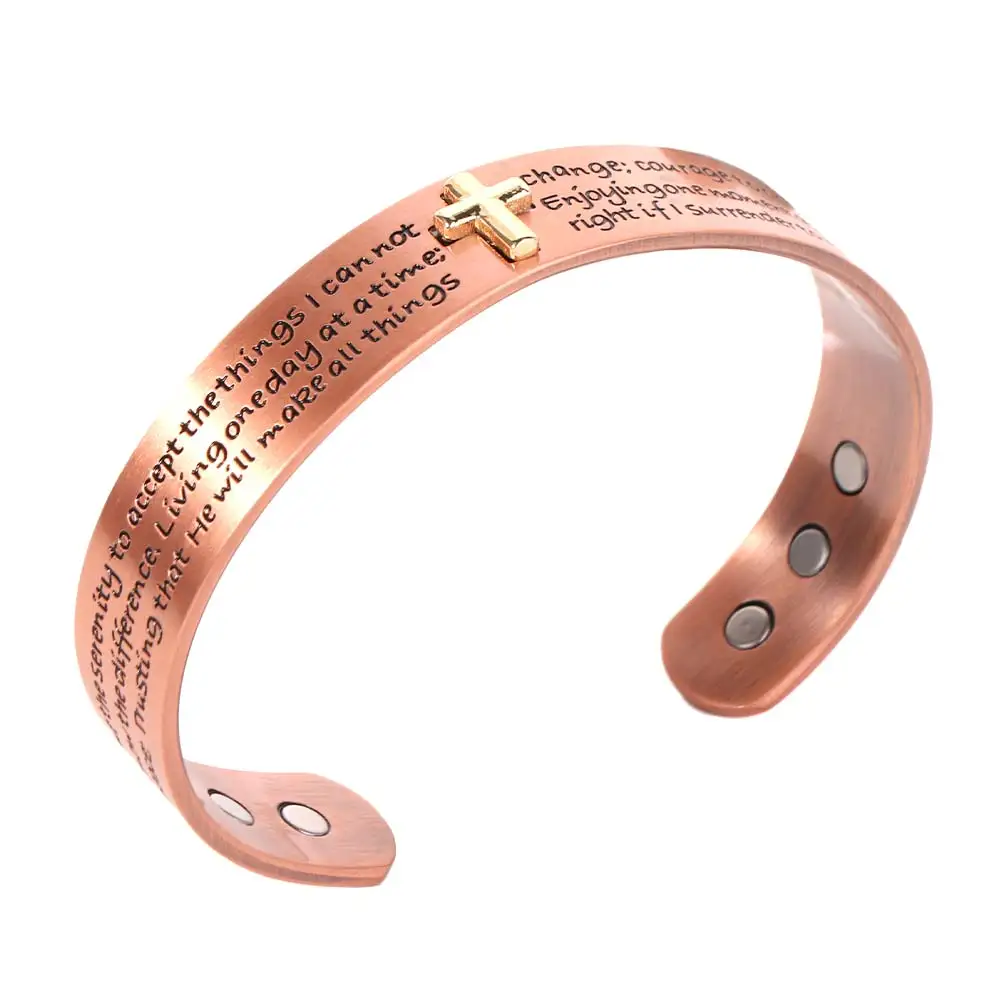15mm Pure Copper Bracelets Adjustable High Magnet Magnetic Cross Cuff Bangle Arthritis Health Comfortable