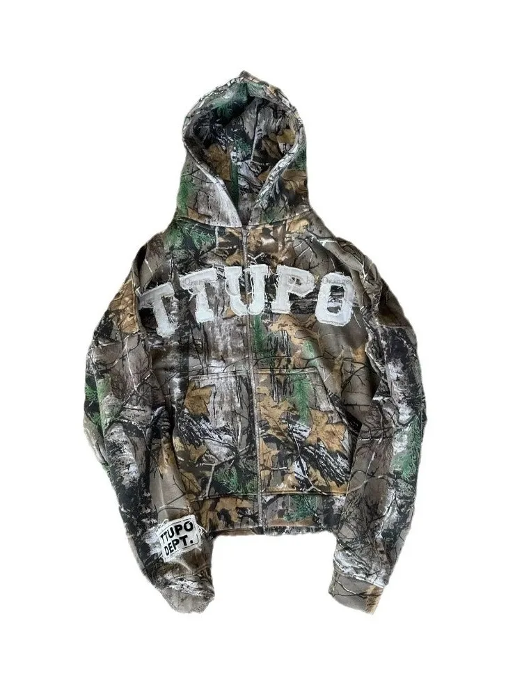 Street Sle Y2K Coppia con cappuccio American Retro Camouflage Print Zipper Jaet Personalizzato Trendy Brand Cross-Border Long S...