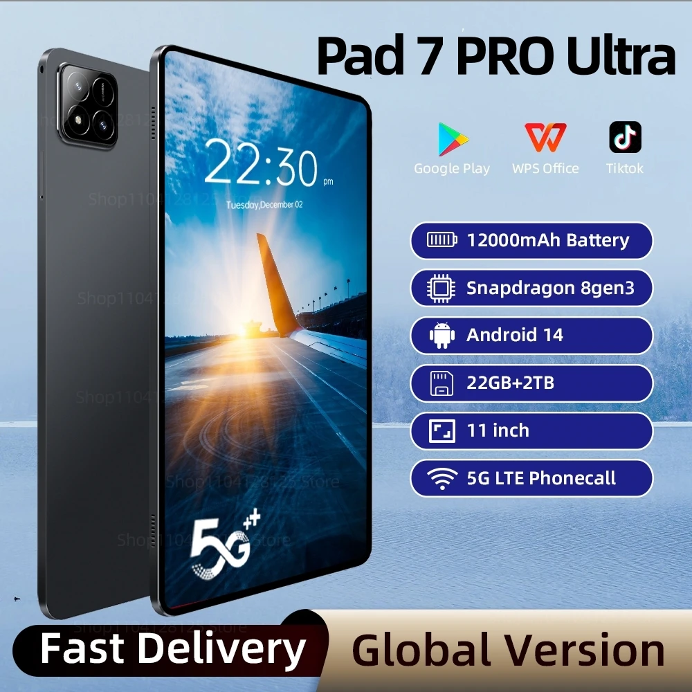 �y�Z�[�����z2026 Pad 7 Pro Ultra �O���[�o���Ń^�u���b�gPC Snapdragon 8 Gen 3�AAndroid 14 HD 4K�A22GB + 2TB�A�f���A��SIM 5G WIFI GPS �����^�u���b�g