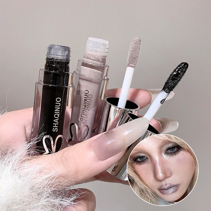 Spiegelnder, wässriger Lipgloss, langanhaltend feuchtigkeitsspendender Lip Tint, cooles Schwarz, Silbergrau, Perlmutt, fein glitzernder Lippenstift, Make-up-Kosmetik – Detail 9