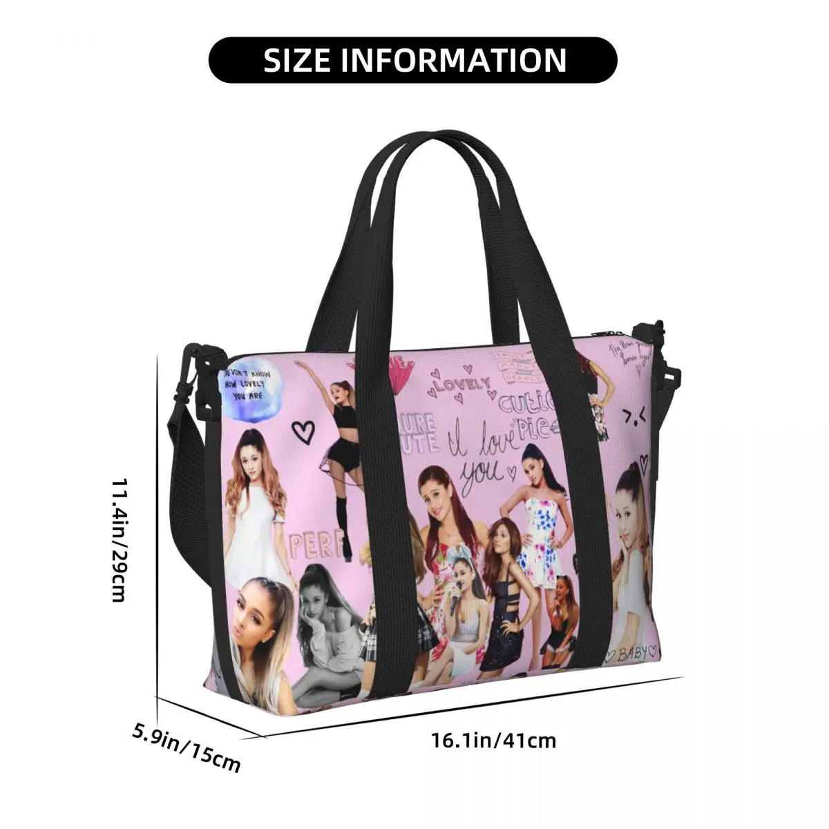 Custom Ariana Grande นักร้องอเมริกัน Tote กระเป๋าผู้หญิงขนาดใหญ่ความจุ Pop Music       กระเป๋าเดินทางไหล่ชายหาดยิม