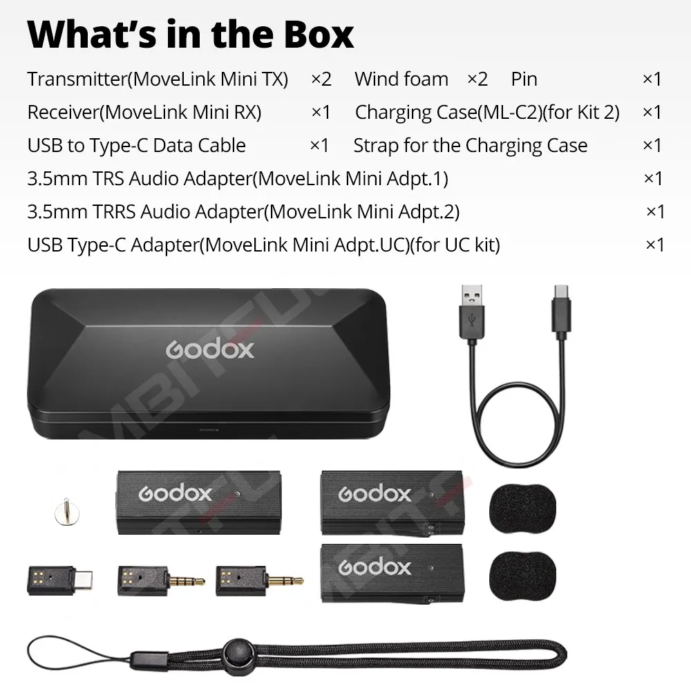 Godox MoveLink Mini LT UC Wireless Microphone 2.4GHz Transmitter Receiver Lavalier Mic for iPhone Type-C Smartphone DSLR Camera