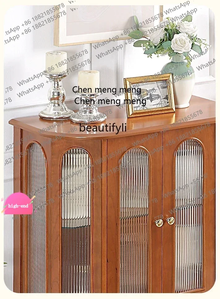 French Solid Wood Curio Cabinet Vintage Locker Light Luxury Cream Style Side Cabinet Multi-Functional Home Bookcase  AB
