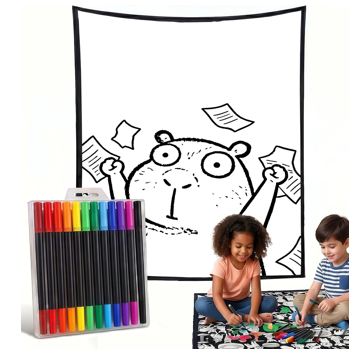 Brown Capybara Thinking DIY Cozy Coloring Blankets -24 Markers, Cozy Velvet Ideal For Daily Use Home Decor And Kids Spaces