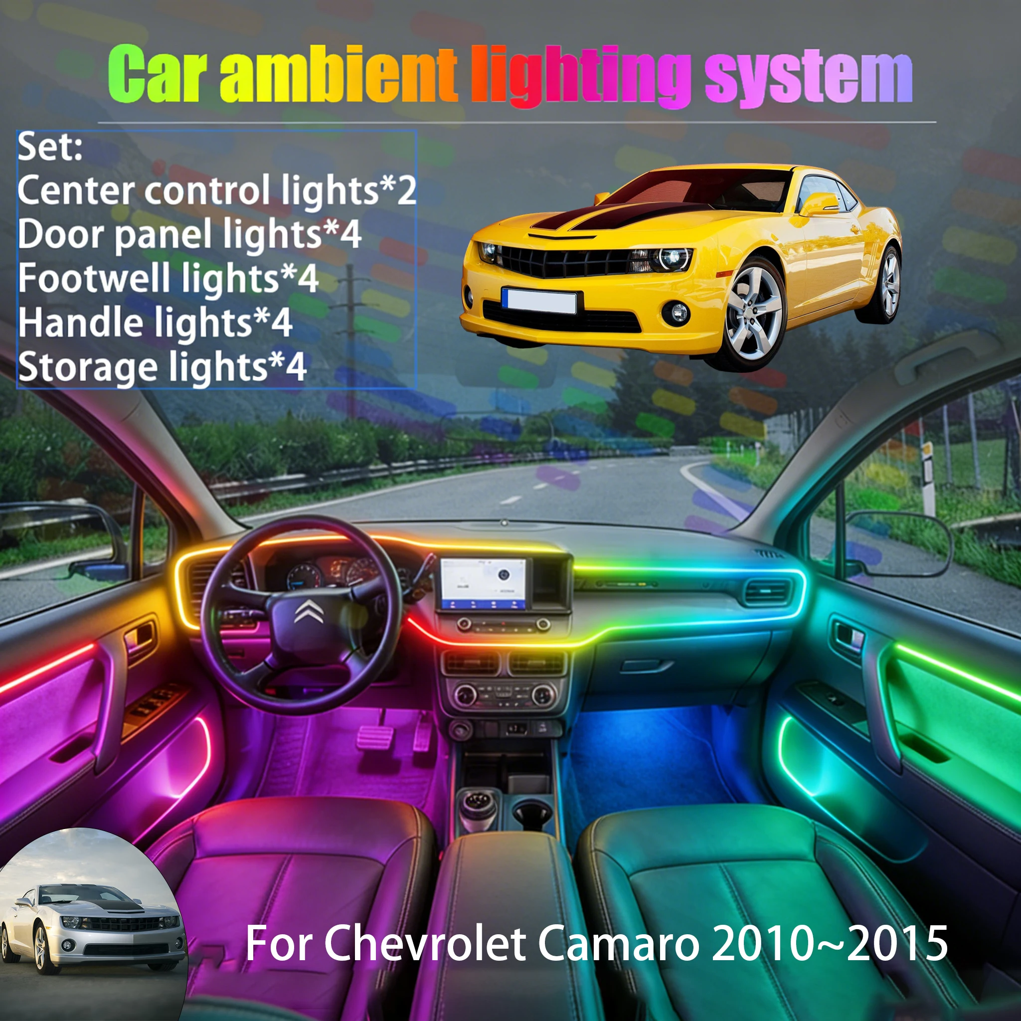 

For Chevrolet Camaro 2010~2015 2/18 in 1 Car ambient lighting Led trunk interior led lights USB RGB Ensemble Streamer Auto Parts