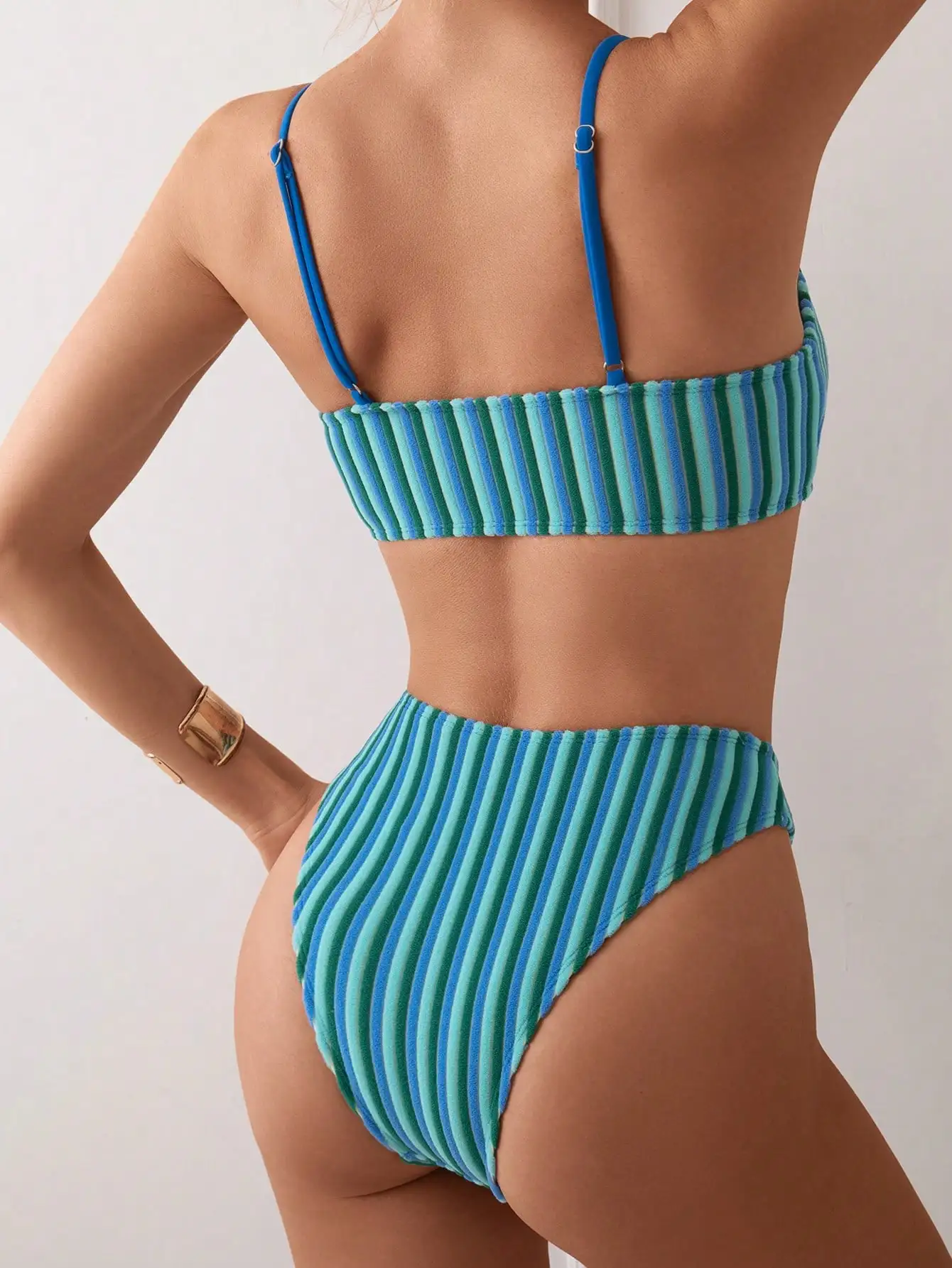Women's Contrast Striped Bikini Set for Summer Beach