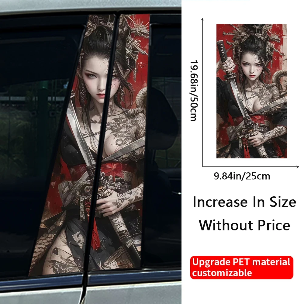 Japanese Style Samurai Car Stickers Auto Tattoo B Pillar Waterproof Center Column Decor Cover Scratch Car Doors Pillar Decals