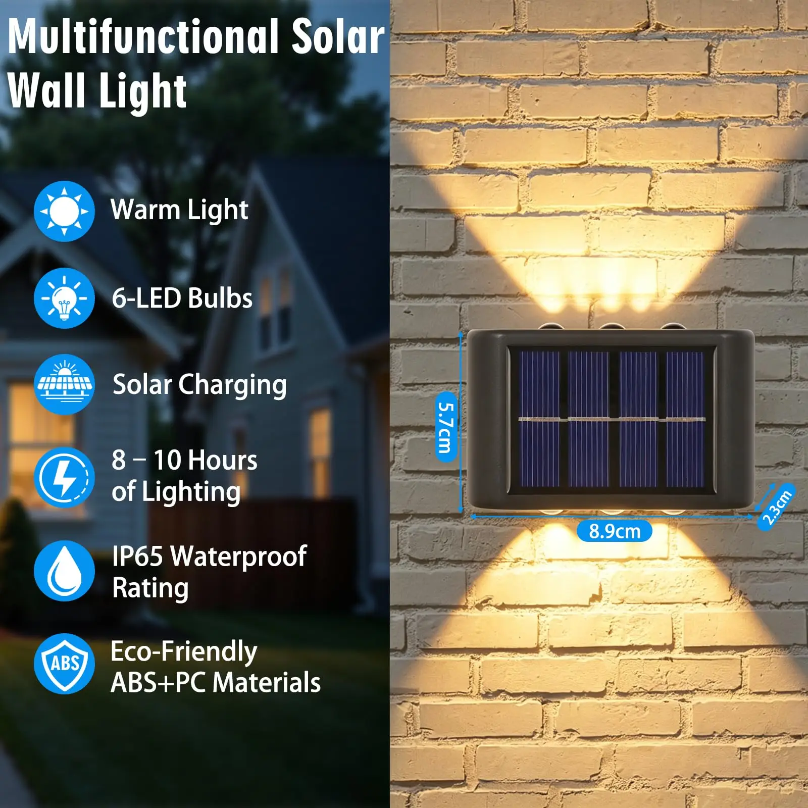 Solar Outdoor Exterior Wall Light 6Led Waterproof Garden Terrace Street Decorative Atmosphere Lamp Rechargeable Solar Lighting