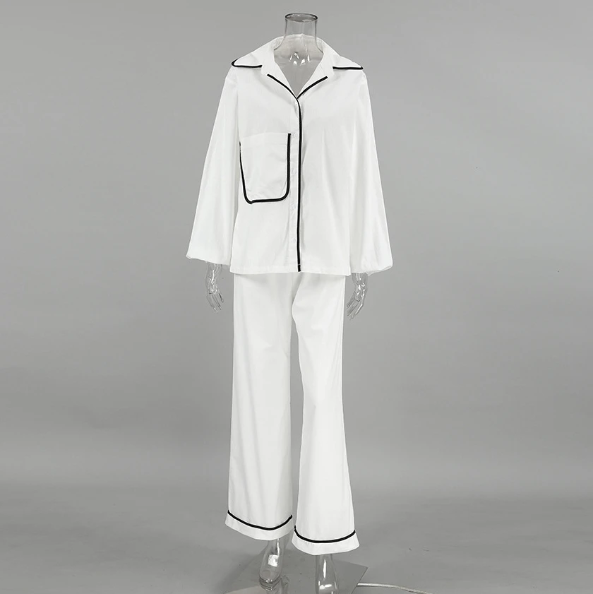 High-Quality Casual Fashion Turn-Down Collar Cardigan Sweater Shirt High Waist Cotton Wide Leg Pants Outfits 2 Piece Pants Sets