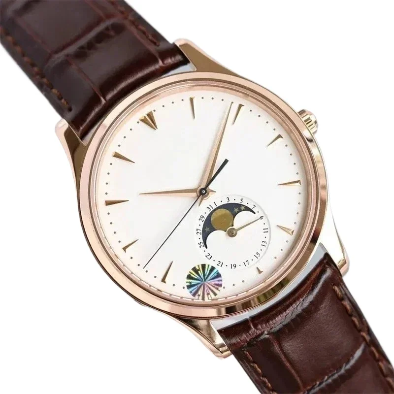 ساعة يد ميكانيكية أوتوماتيكية فاخرة للرجال من الفولاذ المقاوم للصدأ باللون الأسود والأزرق من الجلد MoonPhase ساعة يد رياضية مخصصة #2