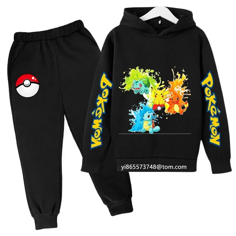 Boys Girls Clothes Kawaii Pokemon Hoodie Set Kids 2Pcs Spring Autumn Cartoon Pikachu Hooded +Pants Tracksuit Sonic Clothing