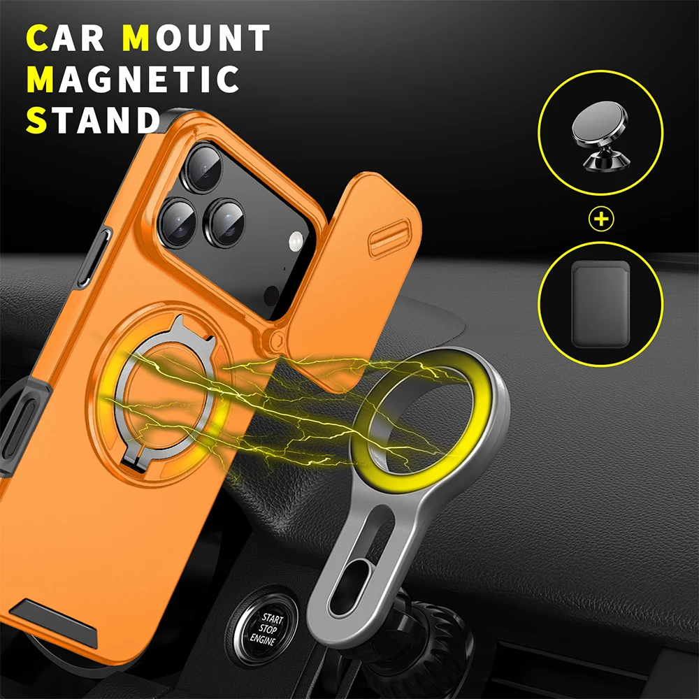 Magnetic Ring Stand Case for Apple iPhone 17 Air 16 15 14 13 12 Pro Max Plus With Sliding Camera Cover 360°Rotatable Kickstand view 6