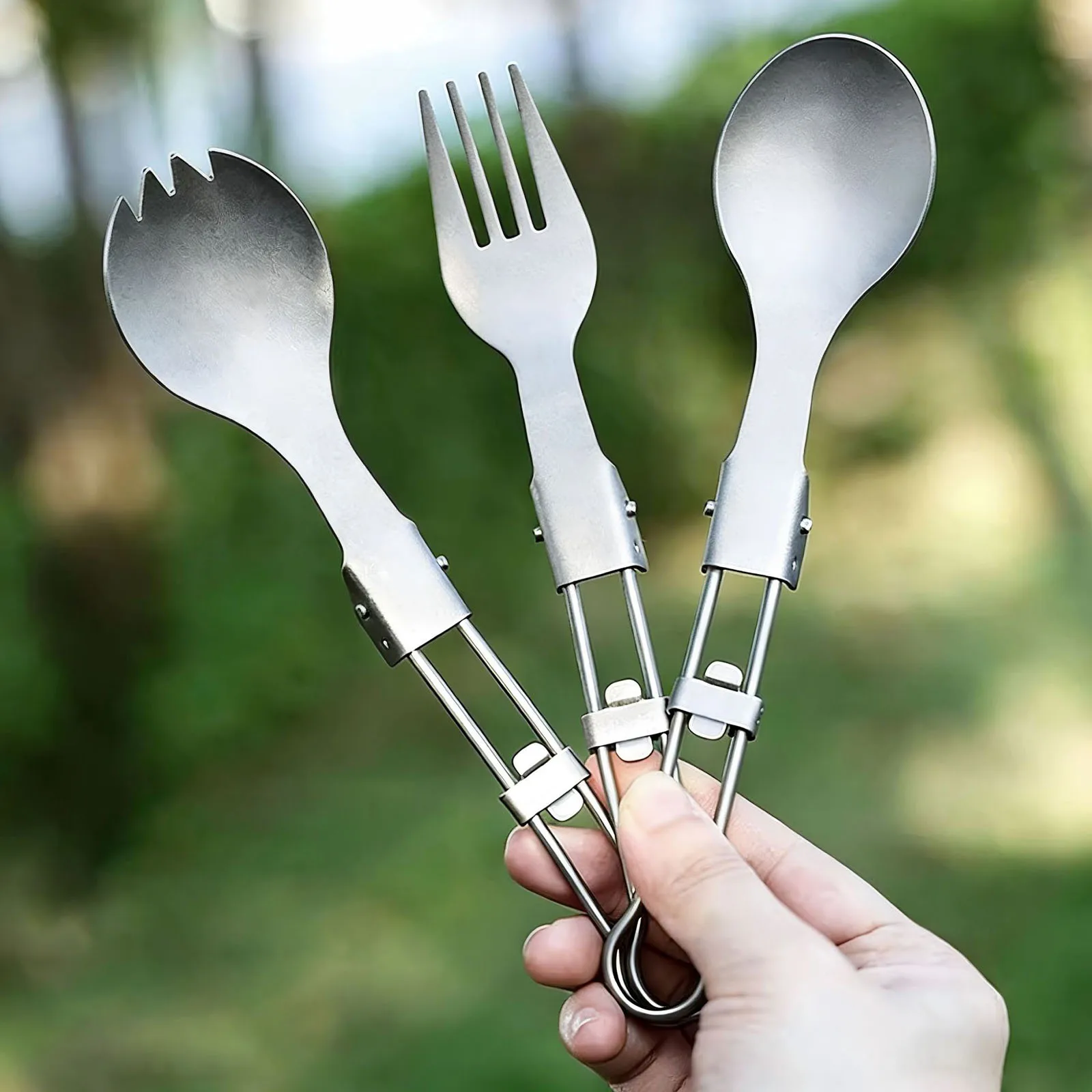 Titanium Foldable Cutlery Set Ultralight Pure Titanium Spork Set High Temperature Resistant for Camping Hiking Picnic Travel view 6