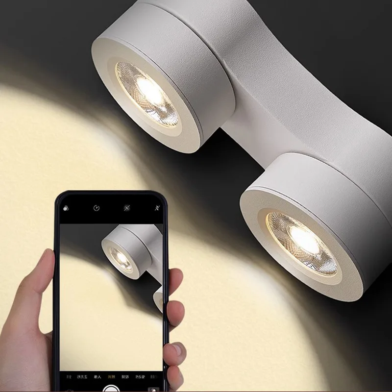 

Double-head surface-mounted spotlight ceiling, no opening, adjustable angle ceiling downlight