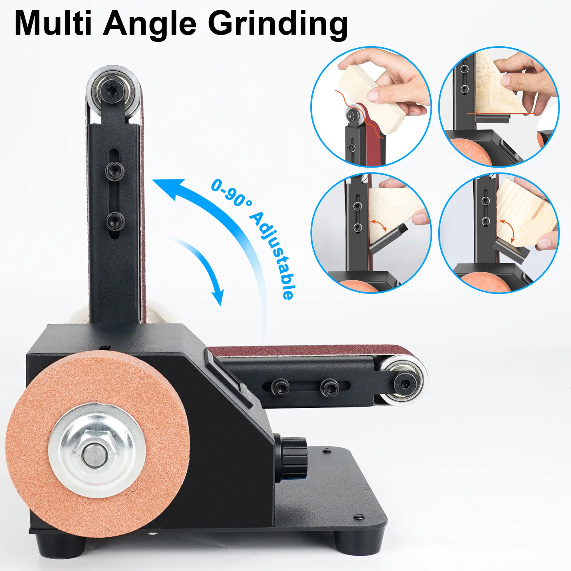 Mini Belt Sander Multifunctional Electric Belt Grinder 7 Adjustable Speed 0-90° Grinding Platform Cutter Sharpener Sander Tool