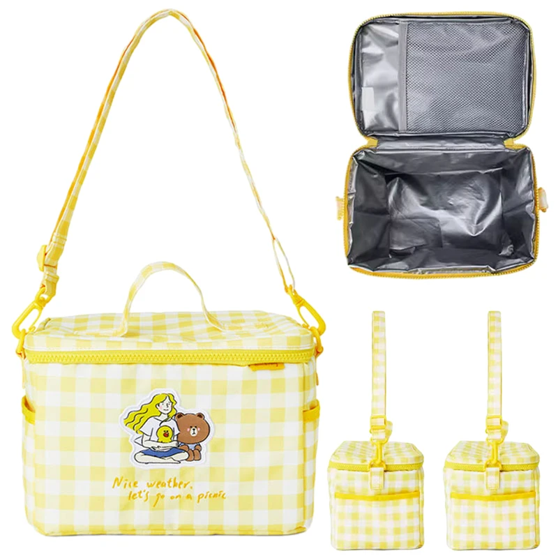 Kawaii Brown Bear Insulated Picnic Shoulder Bag Fashion Large Capacity Thermal Lunch Tote Handbag Outdoor Cooler Bento Box Pouch